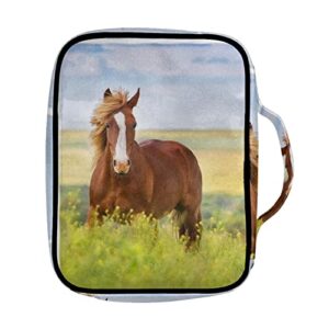 JEOCODY Wild Horse Bible Cover Case for Women Bible Case Large Bible Bags Study Book Cover for Kids with Handle and Pockets Carrying Bible Holder Church Tote Bags for Christian