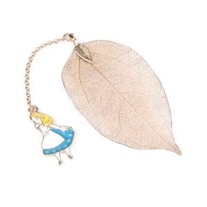ifcow bookmark creative gold metal leaf with pendant fairy tale style for book paper reading kid boy girl student alice