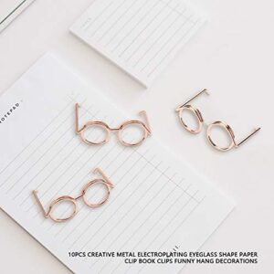 10pcs Metal Paper Clip Funny Eyeglass Frames Rose Golden Document Paper Clips for School Office Bookmark Organizing Stationery Supplies