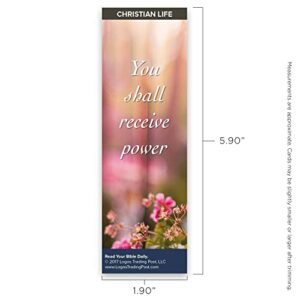Christian Bookmark with Bible Verse, Pack of 25, Christian Life Themed, You Shall Receive Power, Acts 1:8
