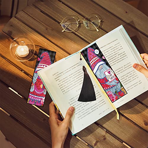 sikiwind Diamond Painting Bookmark, 5D DIY Tassel Bookmark Mosaic Embroidery Craft Bookmark Special Shaped Diamond Painting Creative Leather Bookmarks with Tassel