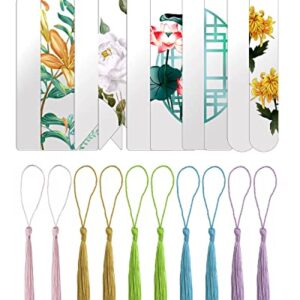 Blank Clear Acrylic Bookmarks Penta Angel 10Pcs 5 Styles Plastic Craft Transparent Acrylic Book Markers with 10Pcs Small Bookmark Tassels for DIY Projects and Graduation Gift Tag (10)
