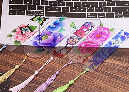 Blank Clear Acrylic Bookmarks Penta Angel 10Pcs 5 Styles Plastic Craft Transparent Acrylic Book Markers with 10Pcs Small Bookmark Tassels for DIY Projects and Graduation Gift Tag (10)