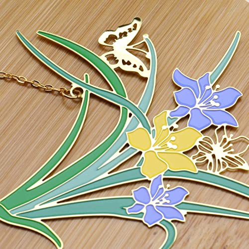 Metal Bookmarks with Chain Daffodil Bookmark Hollow Page Markers Chinese Style Unique Vintage Series for Readers Writers Students Book Lovers