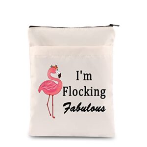 levlo pink flamingo lovers gifts i’m flocking fabulous book cover book sleeve zipper pocket with flamingo pattern bff gift (i’m flocking fabulous)