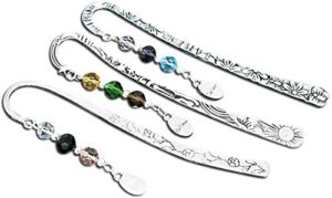 housweety beaded charm bookmarks, with crystal glass quartz, believe dangle beads, 3 pcs, silver tone