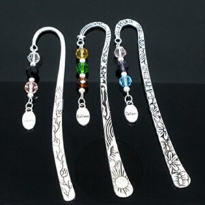 HOUSWEETY Beaded Charm Bookmarks, with Crystal Glass Quartz, Believe Dangle Beads, 3 Pcs, Silver Tone