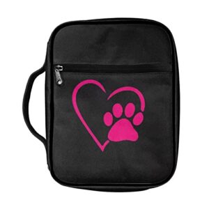 suhoaziia dog paw heart pink bible cover, tote portable scripture journaling notebook protector with handle and zipper pocket