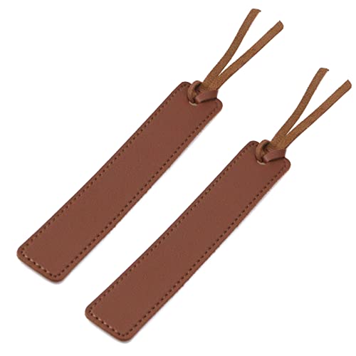 FarBoat 2pcs 5.1-Inch Faux Leather Bookmarks Handmade Bookworm for Diary, DIY Journal, Reading Records (Brown)