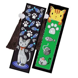 fish cat diamond painting bookmark – pigpigboos 2 pieces diy bookmark diamond painting kit crystal diamond dots bookmark set special shaped bookmark diamond painting for adult kids