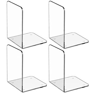 (bundle of 2 sets) maxgear book ends clear acrylic bookends for shelves, non-skid bookend, heavy duty book end, book holder stopper for books/movies/cds/video games, 7.3 x 5.5 x 5.1 in, (2 pairs)