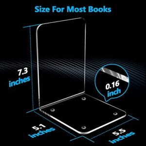 (Bundle of 2 Sets) MaxGear Book Ends Clear Acrylic Bookends for Shelves, Non-Skid Bookend, Heavy Duty Book End, Book Holder Stopper for Books/Movies/CDs/Video Games, 7.3 x 5.5 x 5.1 in, (2 Pairs)