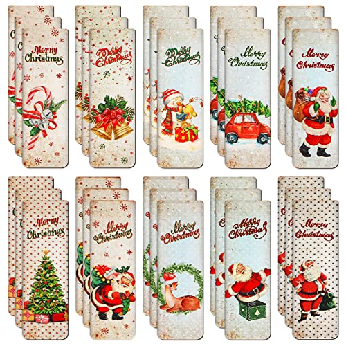 30 Pcs Christmas Magnetic Bookmarks Bulk Vintage Holiday Christmas Character Bookmark Xmas Winter Magnet Page Clip with Santa Snowman Reindeer Tree Pattern for Kids Student Christmas Favor Present