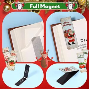 30 Pcs Christmas Magnetic Bookmarks Bulk Vintage Holiday Christmas Character Bookmark Xmas Winter Magnet Page Clip with Santa Snowman Reindeer Tree Pattern for Kids Student Christmas Favor Present