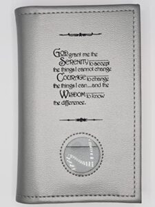 alcoholics anonymous aa soft paperback big book cover serenity prayer & medallion holder nickel