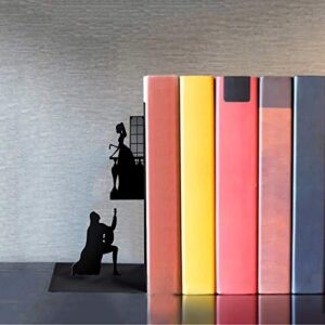 Black Metal Non-Slip Bookend Bracket Heavy Book End Office Book Stopper Sunflower Office Decor for Women Desk (Black, One Size)