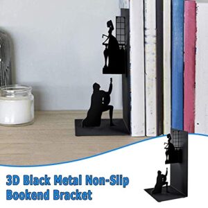 Black Metal Non-Slip Bookend Bracket Heavy Book End Office Book Stopper Sunflower Office Decor for Women Desk (Black, One Size)