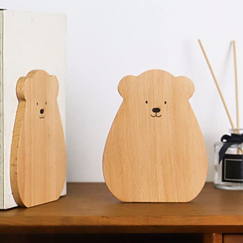 Generic 2Pcs Wooden Bookends Cartoon Animal Bookends Nonskid Creative Wood Book Stopper Stationery Book Supports Stands Kids Table Gifts