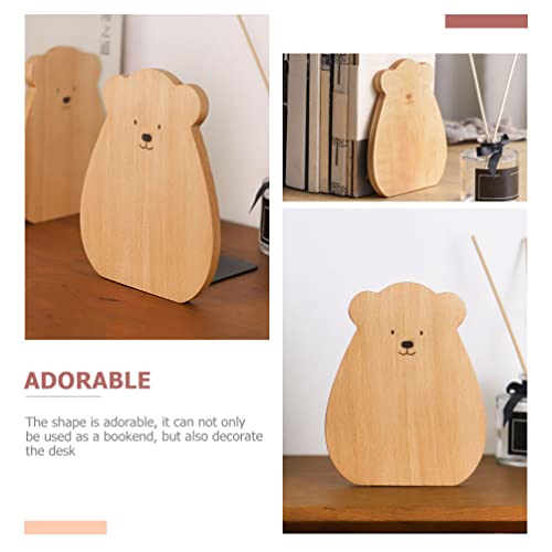 Generic 2Pcs Wooden Bookends Cartoon Animal Bookends Nonskid Creative Wood Book Stopper Stationery Book Supports Stands Kids Table Gifts