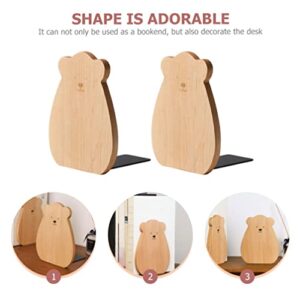 Generic 2Pcs Wooden Bookends Cartoon Animal Bookends Nonskid Creative Wood Book Stopper Stationery Book Supports Stands Kids Table Gifts