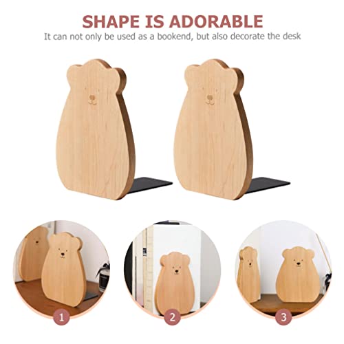 Generic 2Pcs Wooden Bookends Cartoon Animal Bookends Nonskid Creative Wood Book Stopper Stationery Book Supports Stands Kids Table Gifts