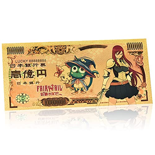 YJacuing Anime Fairy Tail Gold Coated Banknote, Limited Edition Collectible Bill Bookmark (5 PCS Collection)