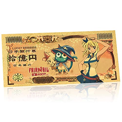 YJacuing Anime Fairy Tail Gold Coated Banknote, Limited Edition Collectible Bill Bookmark (5 PCS Collection)