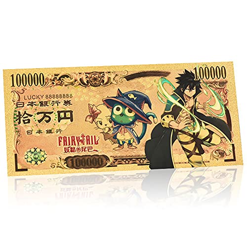 YJacuing Anime Fairy Tail Gold Coated Banknote, Limited Edition Collectible Bill Bookmark (5 PCS Collection)