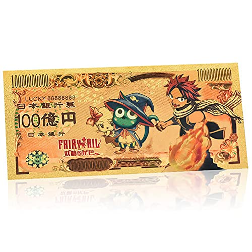 YJacuing Anime Fairy Tail Gold Coated Banknote, Limited Edition Collectible Bill Bookmark (5 PCS Collection)