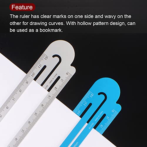 HARFINGTON 3pcs Straight Ruler 12cm Metric Aluminum Alloy Ruler Scale on Both Sides Hollow Paper Clip Design Bookmark Measuring Tool for Children Study Classroom Office, Silver Tone