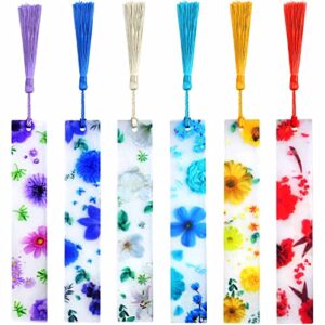 6pcs acrylic flower shape bookmarks transparent handmade floral reading book bookmarks flower page markers with colorful silky tassels for reader writer student graduation, 6 styles