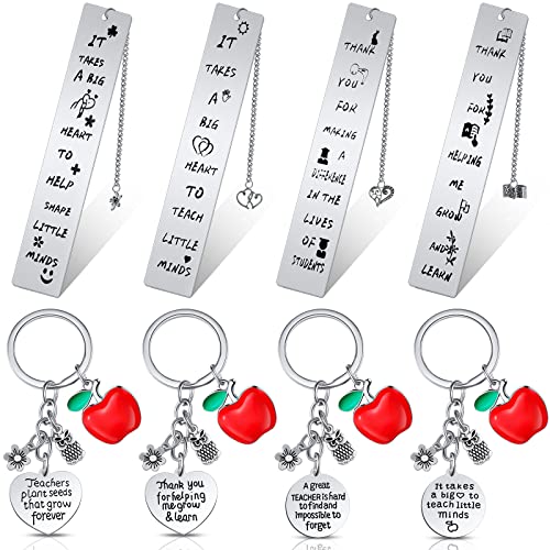 Appreciation Gifts for Teacher Include 4 Pieces Metal Teacher Appreciation Bookmark 4 Pieces Heart and Round Pendant Teacher Keychain Thank You Teacher Gifts for Women Men Graduation Christmas