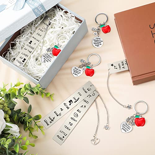 Appreciation Gifts for Teacher Include 4 Pieces Metal Teacher Appreciation Bookmark 4 Pieces Heart and Round Pendant Teacher Keychain Thank You Teacher Gifts for Women Men Graduation Christmas