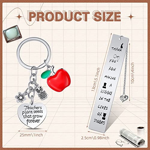 Appreciation Gifts for Teacher Include 4 Pieces Metal Teacher Appreciation Bookmark 4 Pieces Heart and Round Pendant Teacher Keychain Thank You Teacher Gifts for Women Men Graduation Christmas