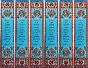trust in the lord – blue, bulk pack of 6 woven fabric christian bookmarks, silky soft proverbs 3:5-6 flexible bookmarker for novels books and bibles, religious memory verse gift