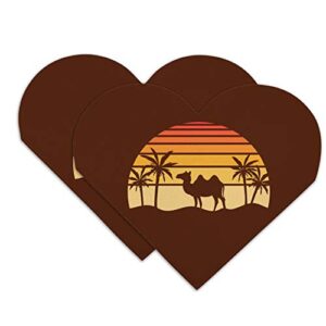 camel in the desert sunset with palm trees heart faux leather bookmark – set of 2