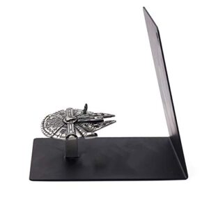 premium heavy-duty metal bookend – black l-shaped bookend supports on office desk, creative gift for dad and lover (airship)