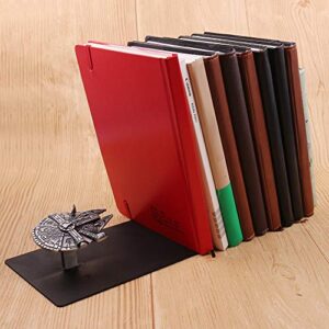 Premium Heavy-Duty Metal Bookend - Black L-Shaped Bookend Supports on Office Desk, Creative Gift for Dad and Lover (Airship)