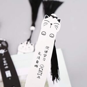 BEERBINGER Bookmarks, Cute Cartoon Cat Wooden Book Page with Tassel Student Stationery School