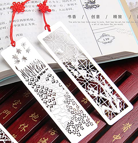 Sanle 8 Pcs Metal Bookmark Hollow Art Stainless Steel Book Mark with red Endless Knot