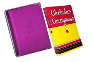 first edition softcover reprint aa big book w/pink bookcover for alcoholics anonymous. you get the both aa big book 1st edition reprint and pink zip up bookcover.