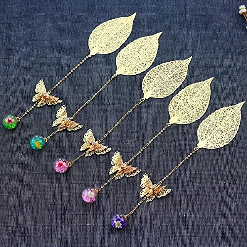 Metal Leaf Bookmark, 3D Butterfly Pendant, 2-Piece Set in Purple and Green, a Gift for Reading Enthusiasts/Ladies/Teachers/Kids.