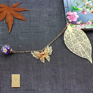 Metal Leaf Bookmark, 3D Butterfly Pendant, 2-Piece Set in Purple and Green, a Gift for Reading Enthusiasts/Ladies/Teachers/Kids.