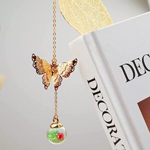 Metal Leaf Bookmark, 3D Butterfly Pendant, 2-Piece Set in Purple and Green, a Gift for Reading Enthusiasts/Ladies/Teachers/Kids.