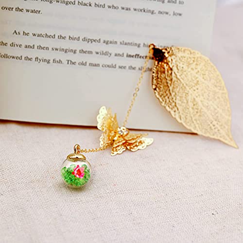 Metal Leaf Bookmark, 3D Butterfly Pendant, 2-Piece Set in Purple and Green, a Gift for Reading Enthusiasts/Ladies/Teachers/Kids.