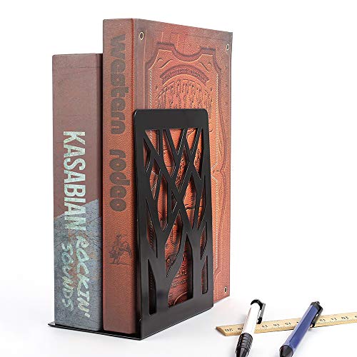 Metal Bookends for Heavy Books - Book Ends, Bookends for Shelves, Bookend Supports on Office Desk, Book Shelf Holder Home Decorative, Bookend Supports, Book Stoppers (Black-1pair)