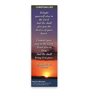 Christian Bookmark with Bible Verse, Pack of 25, Christian Life Themed, Delight Yourself in the Lord, Psalm 37:4-5