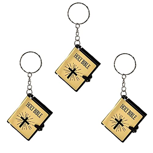 Favorict (3 Pack) Mini Bible Keychain English Holy Bible Religious Favor Christian Jesus Keychain (A)