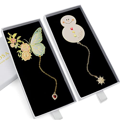 KIZOSA Metal Butterfly Bookmarks and Cute Snowman Bookmark Bundle