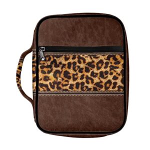 for u designs leopard print bible covers for women bible case with handle durable bible carrying book case with multi-pockets organizer protective tote church bag brown